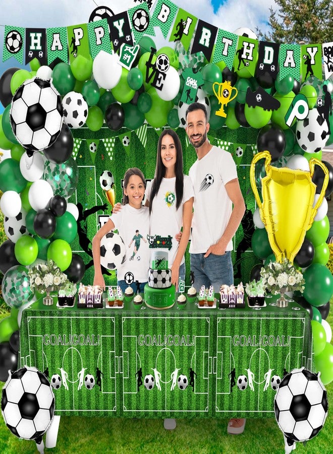 BORAMDO Soccer Birthday Party Decorations 87Pcs Soccer Birthday Party Supplies Including Tablecloth Backdrop Banner Cake Topper Latex Balloons Foil Balloons Decorations Kit - Image 5
